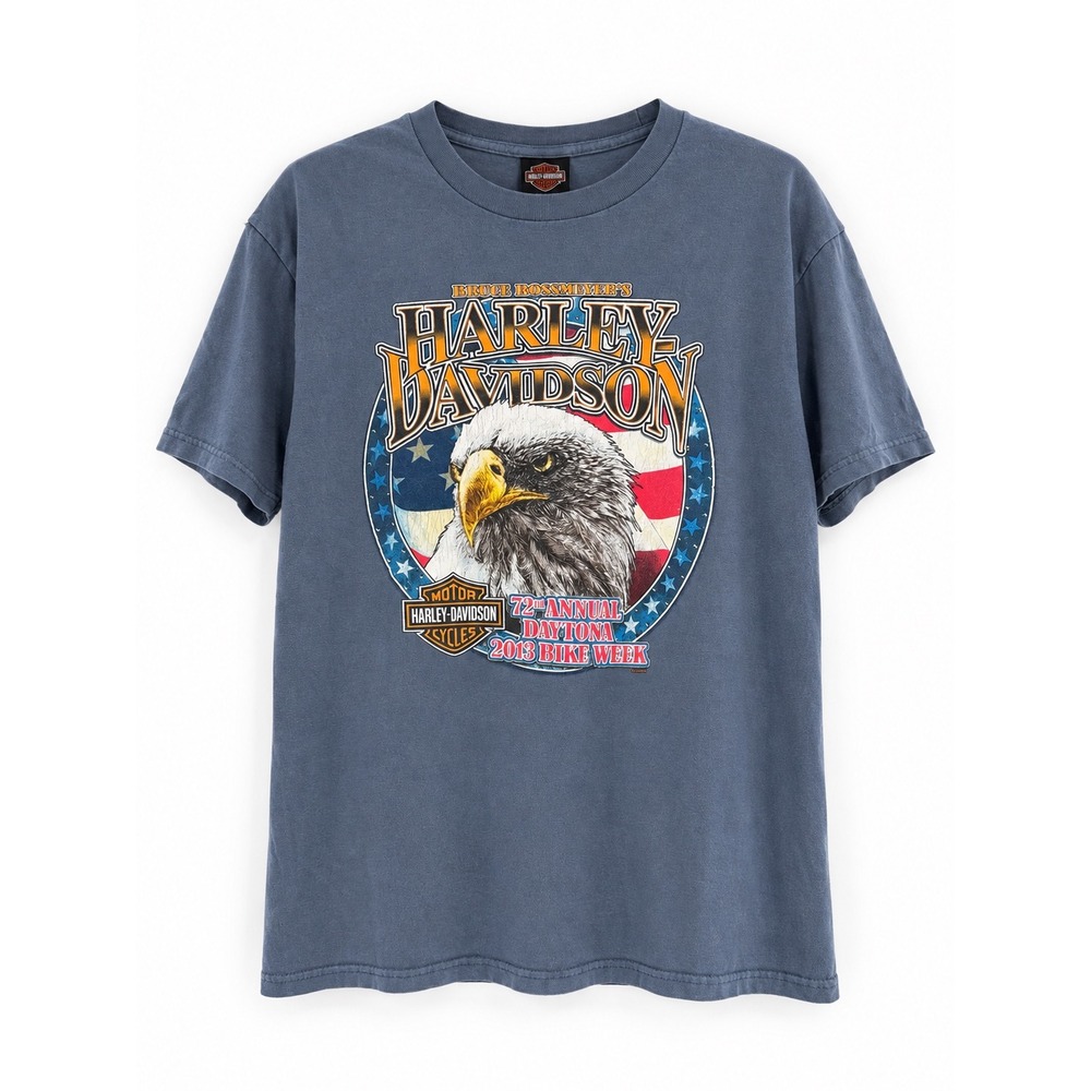 Harley Davidson T-Shirt Mens L Blue Daytona Bike Week 2013 Eagle Biker Tee